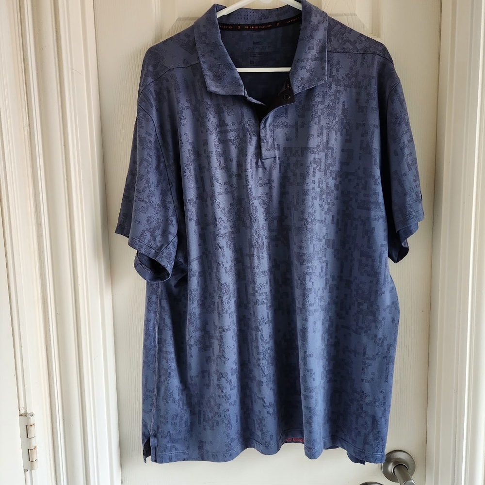 Tiger Woods Nike XL Dri-Fit Blue Golf Polo Stretch‎ Short Sleeve Digital Camo